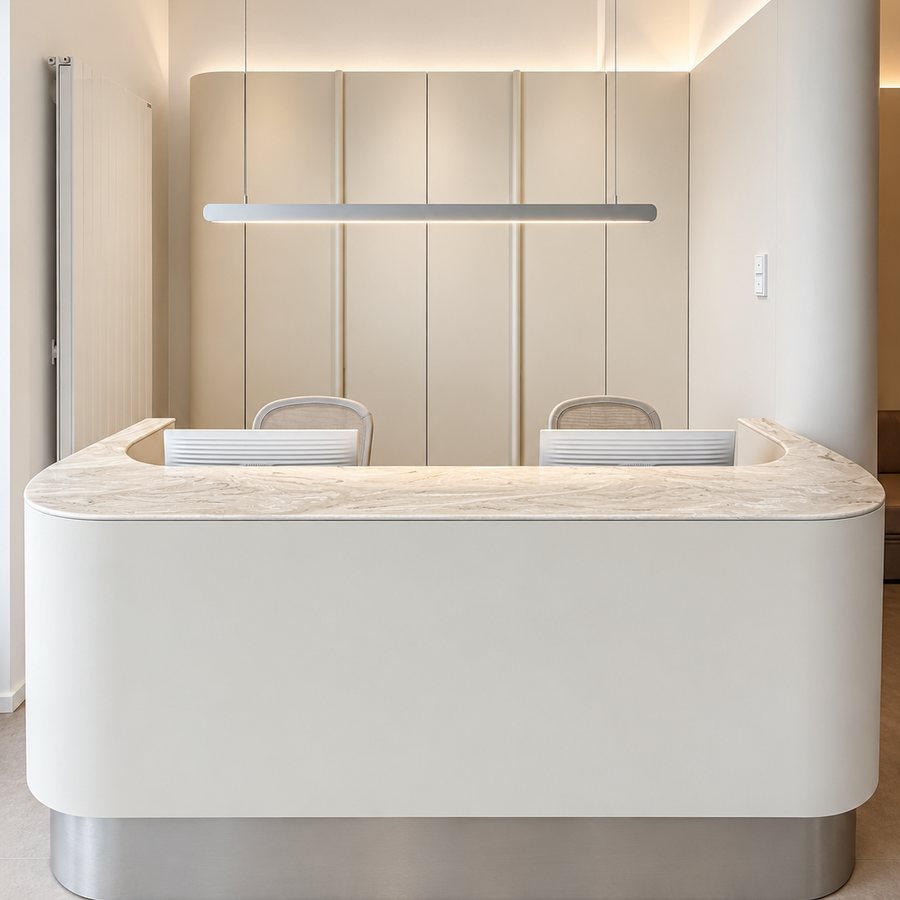 Reception desk with a light marble top